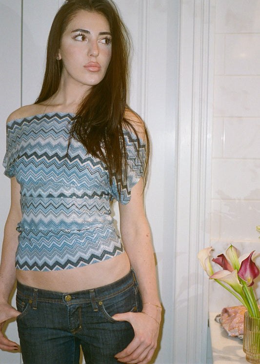 Ocean Chevron Off Shoulder Top