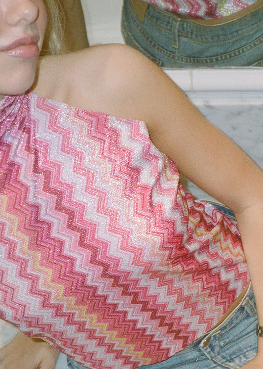 Strawberry Chevron High Neck Top