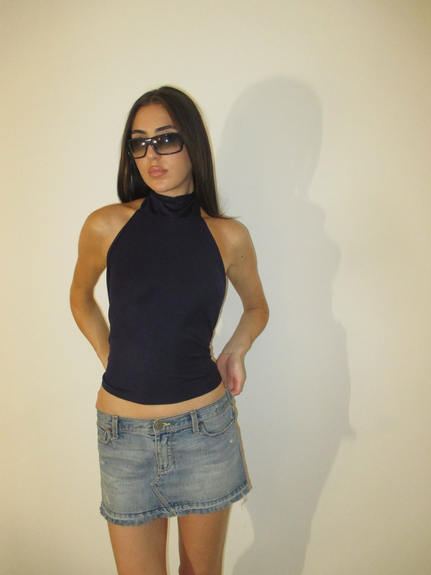 Navy High Neck Top