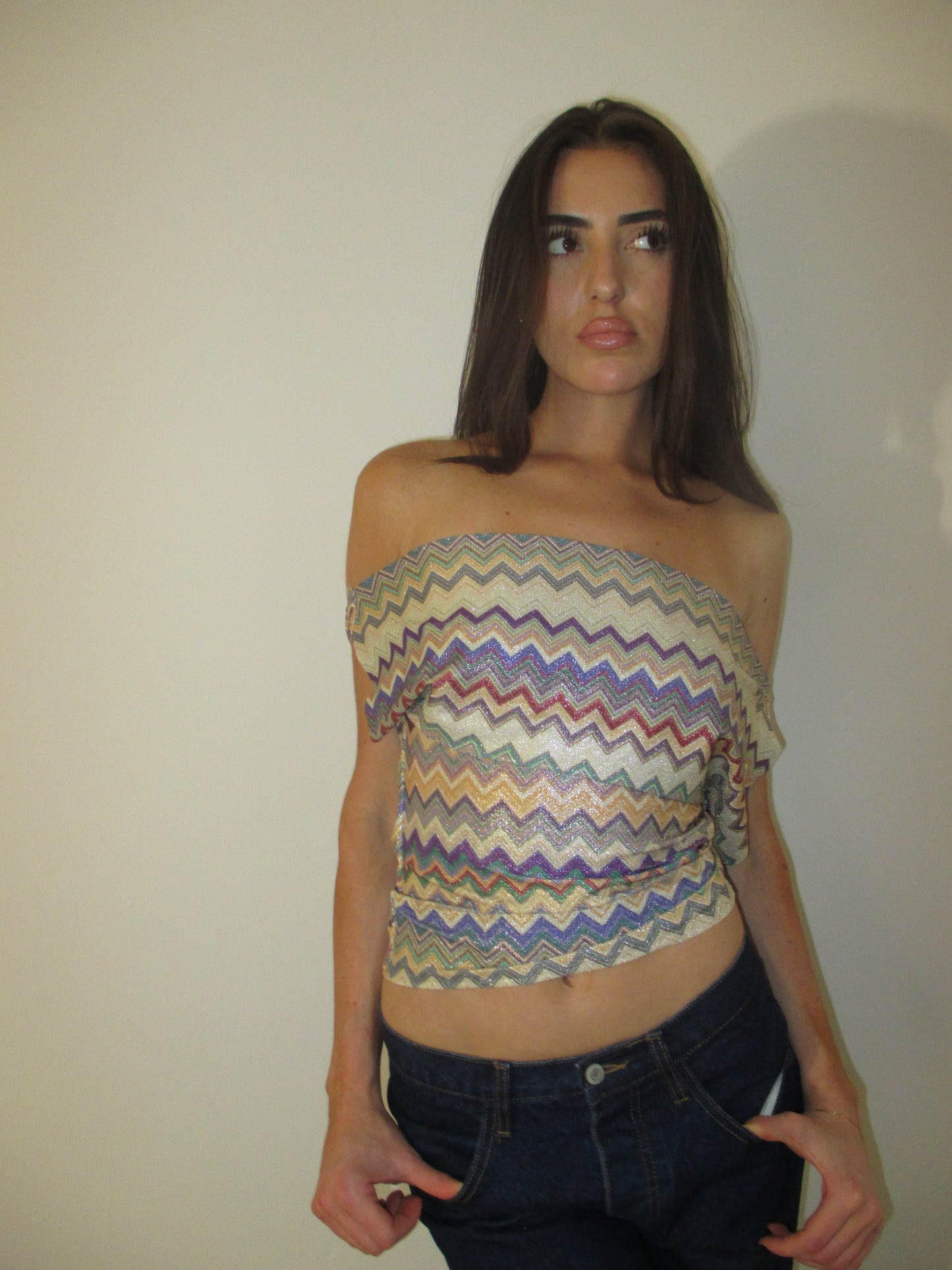 Seabreeeze Chevron Off Shoulder Top