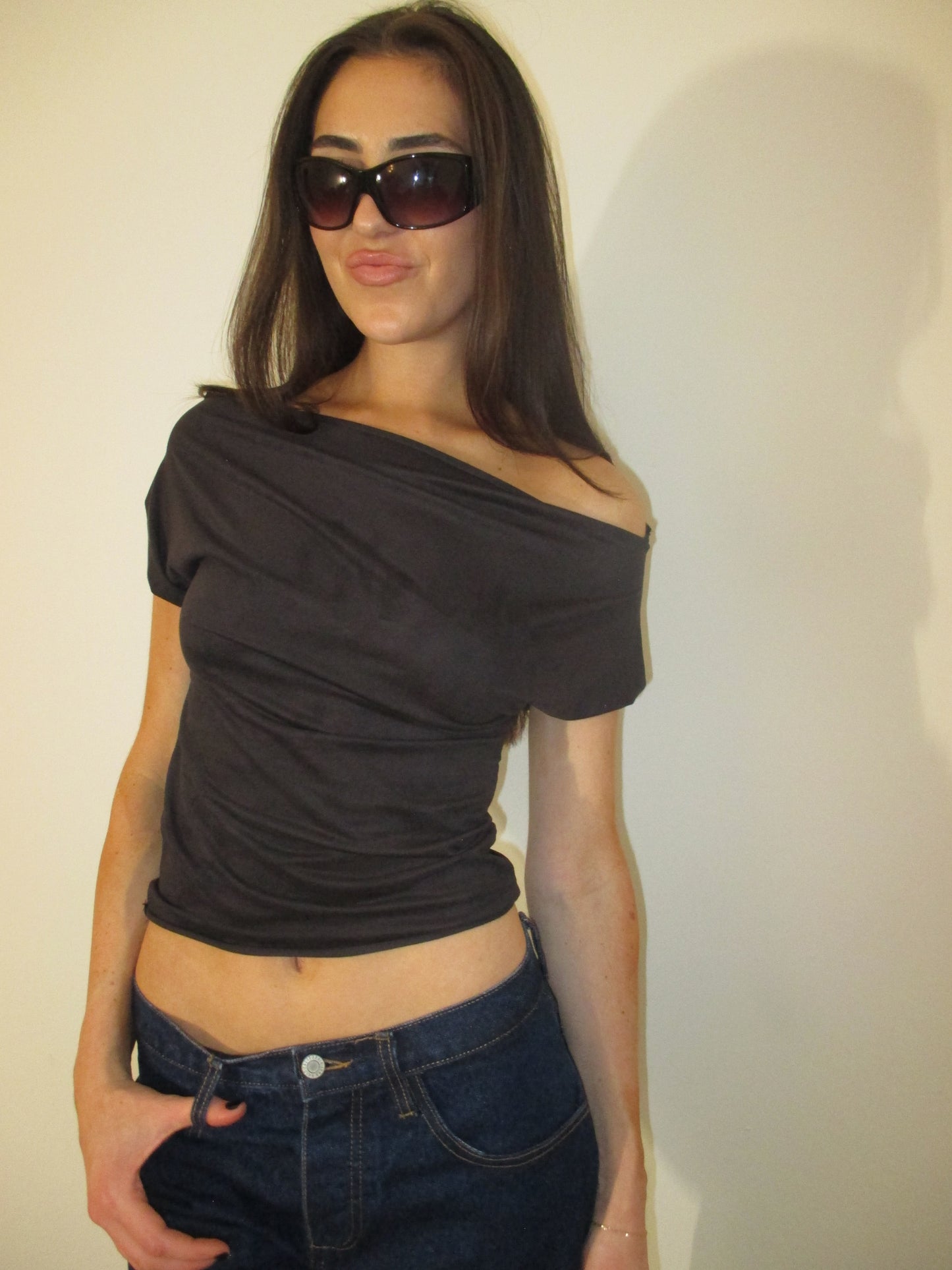 Black Suede Off Shoulder Top