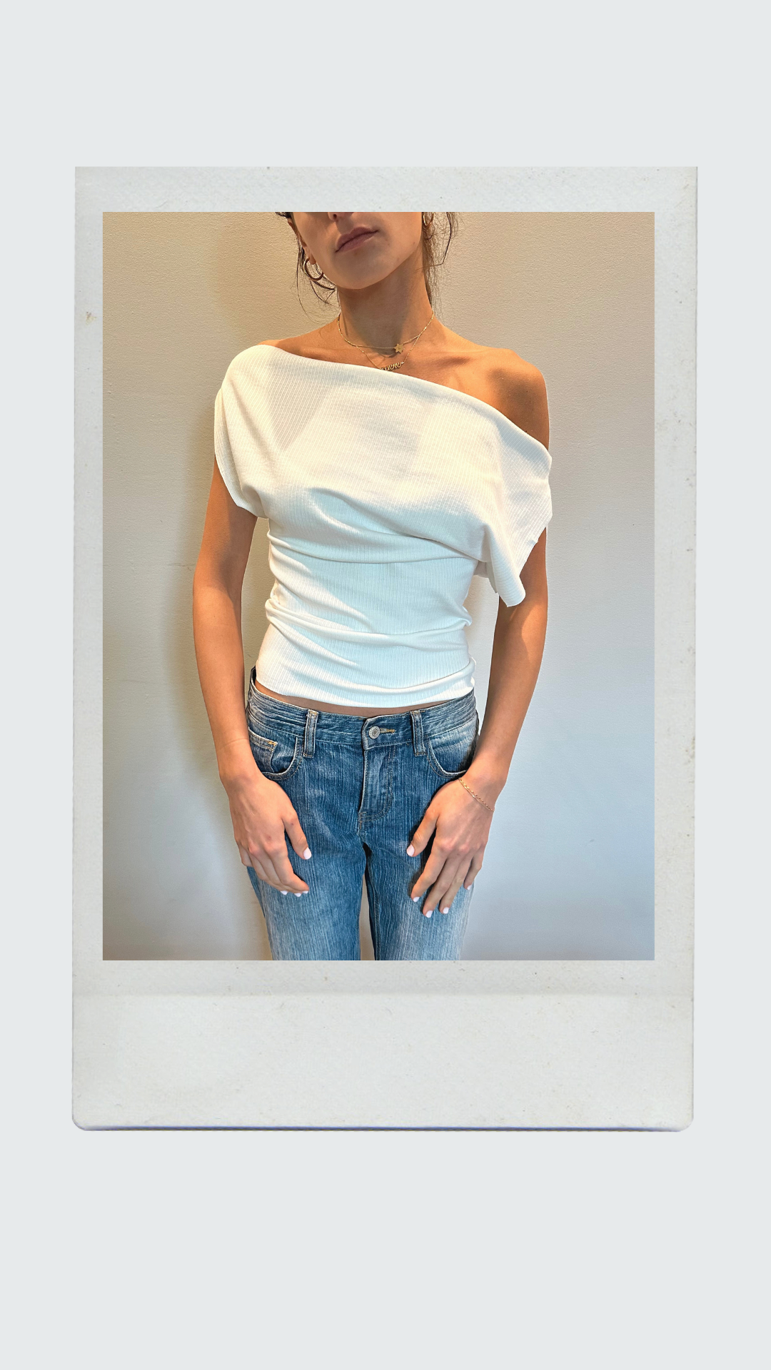 White Ribbed Off Shoulder Top