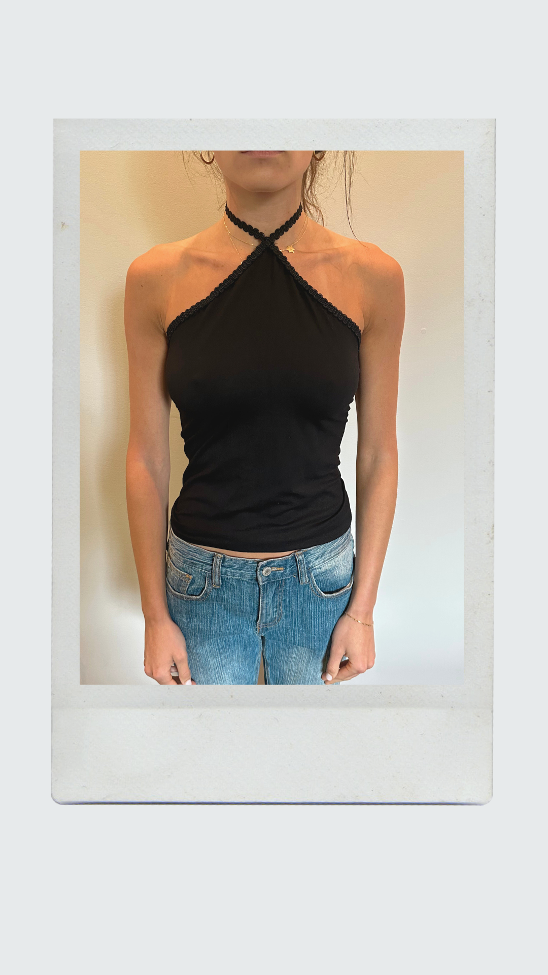 Black Halter Top with Scalloped Edges