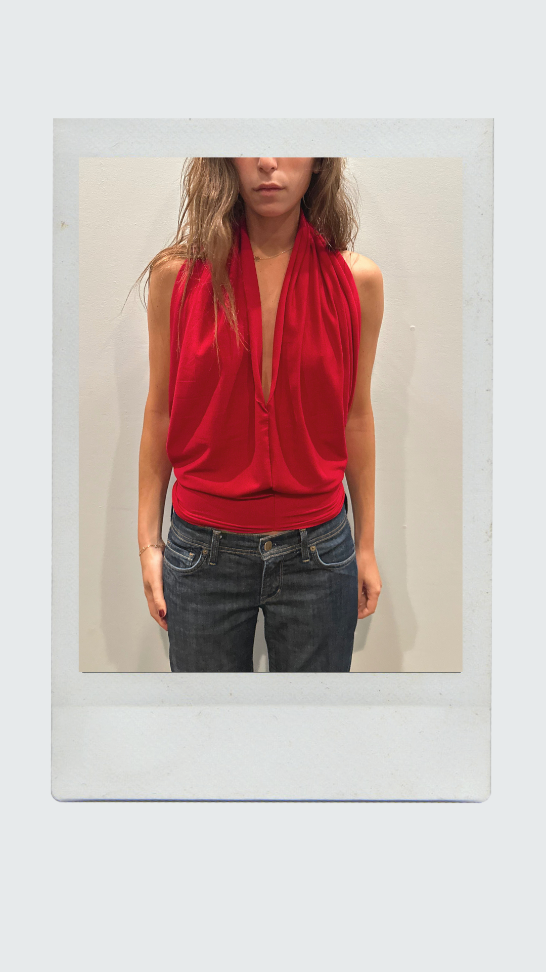 Cherry Red Plunge Halter Top