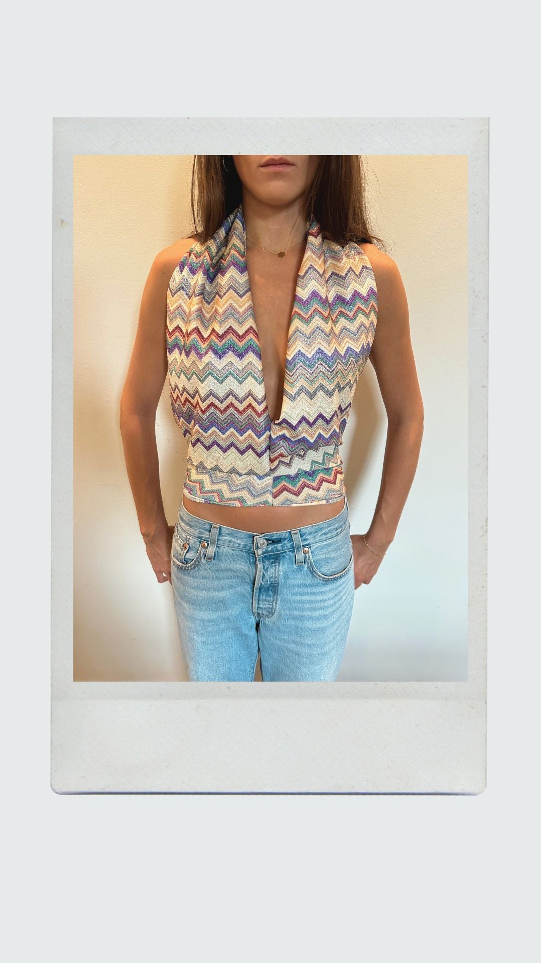 Seabreeze Chevron Plunge Halter Top
