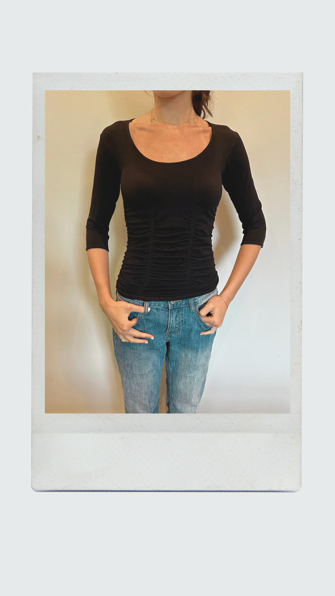 Black Ruched Quarter Sleeve