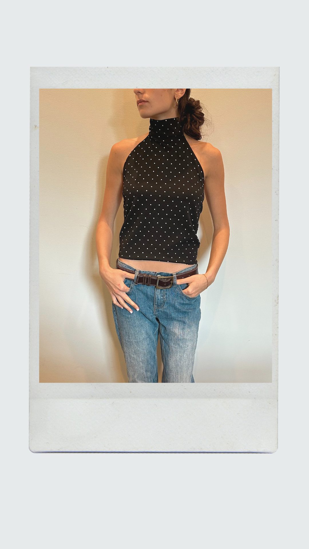 Black and White Polka Dot High Neck Top