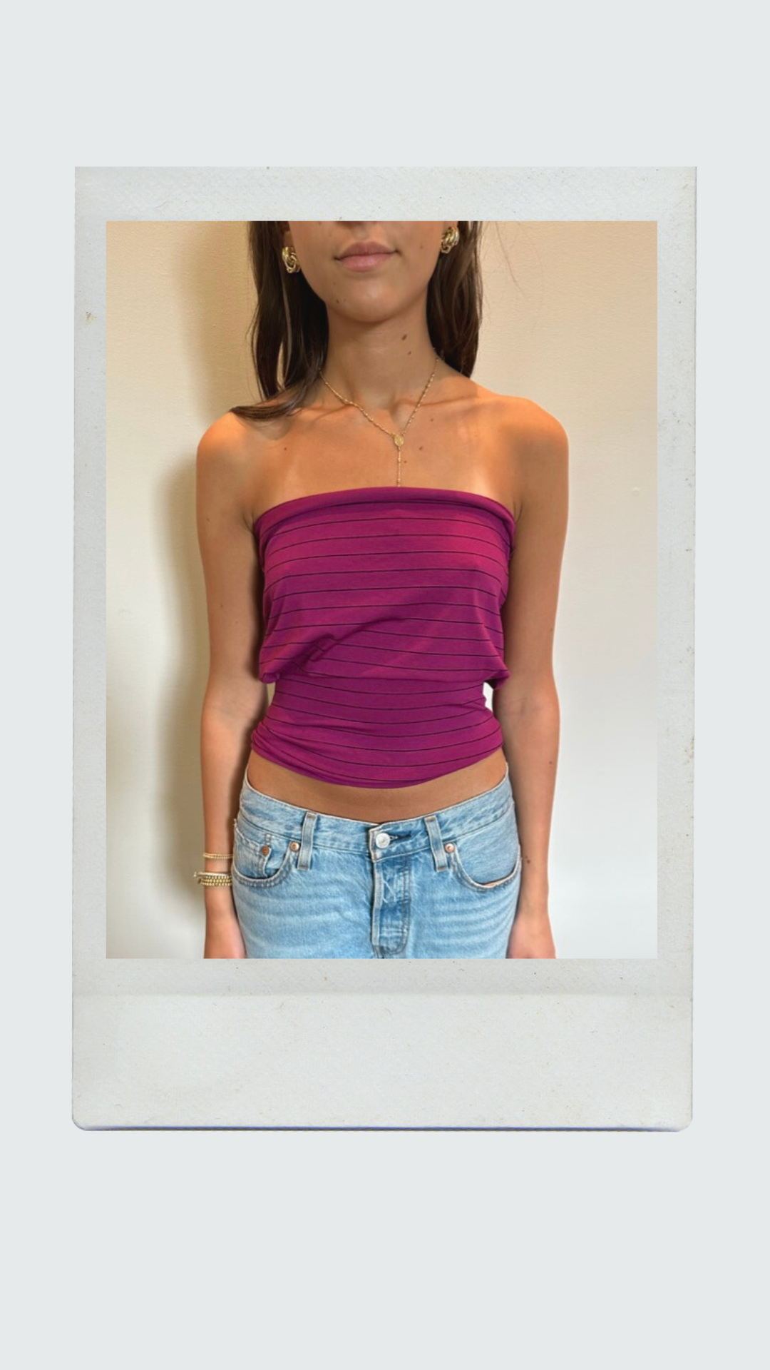 Maroon and Black Striped Drop Waist Tube Top