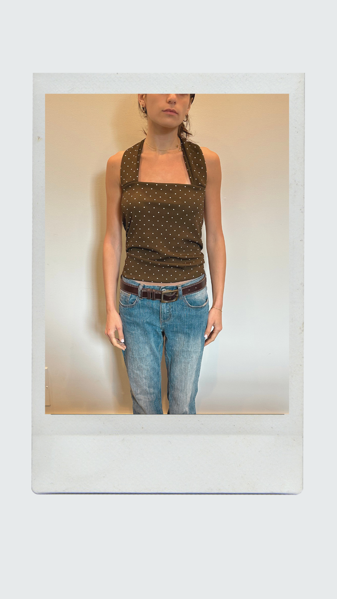 Brown and White Polka Dot Halter Top