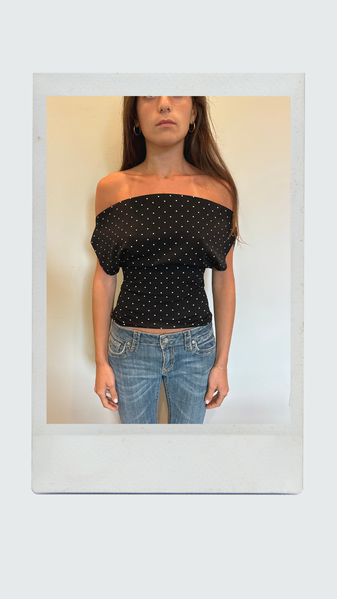 Black and White Polka Dot Off Shoulder Top