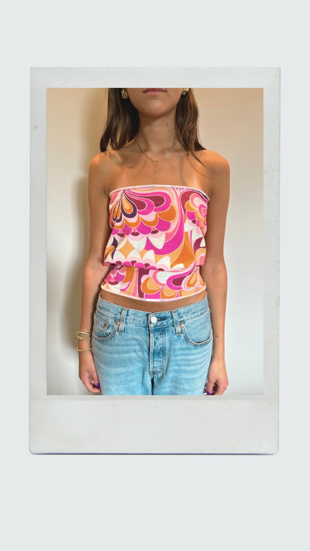 Sorbet Swirl Drop Waist Tube Top