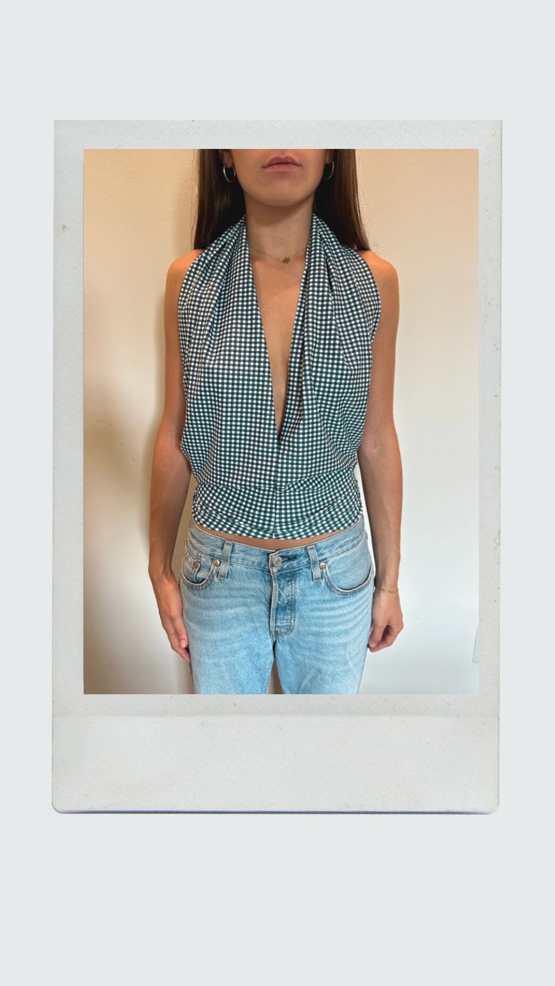 Olive Green Gingham Plunge Top