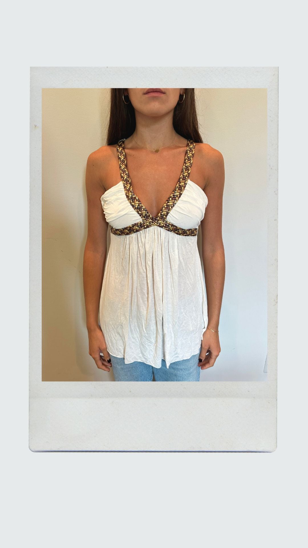 White and Brown Braided Tank