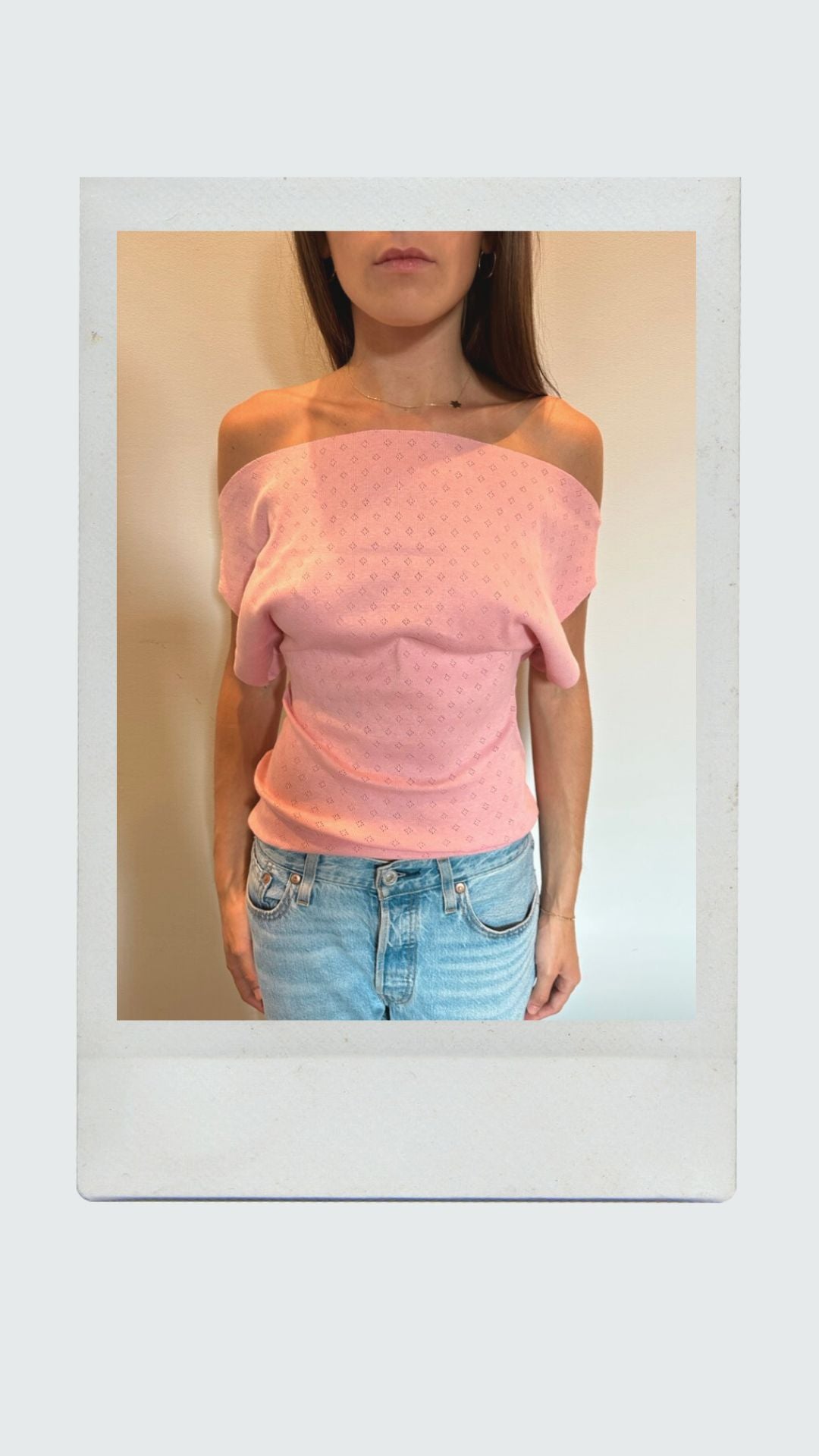 Strawberry Pink Pointelle Off Shoulder Top