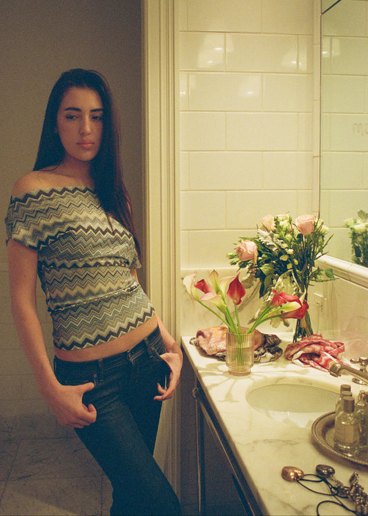 Ocean Chevron Off Shoulder Top