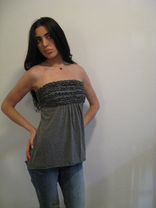 Grey Ruffle Strapless Tube Top