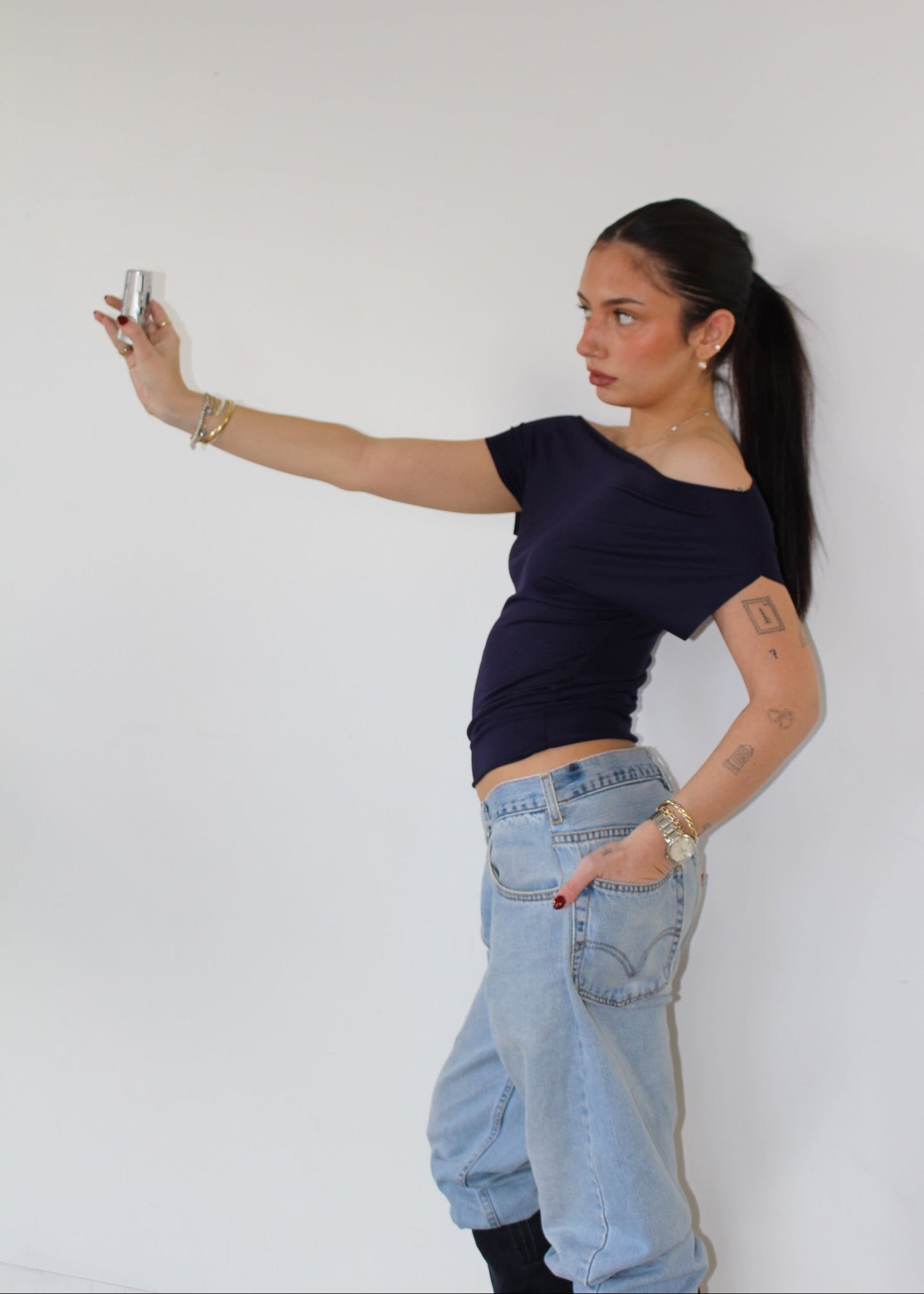 Navy Blue Off Shoulder Top