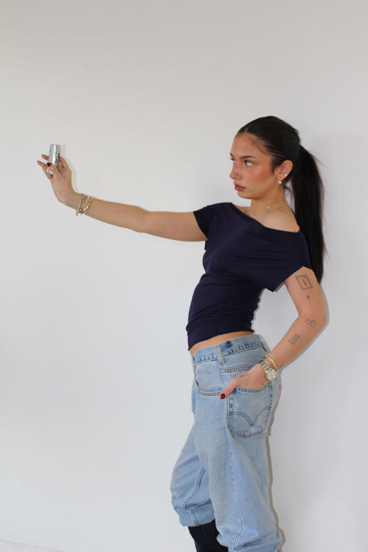 Navy Blue Off Shoulder Top