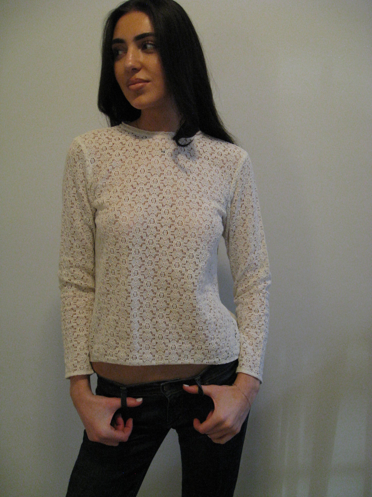 White Lace Long Sleeve Top