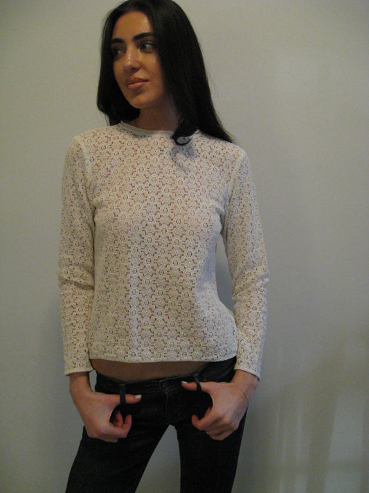 White Lace Long Sleeve Top