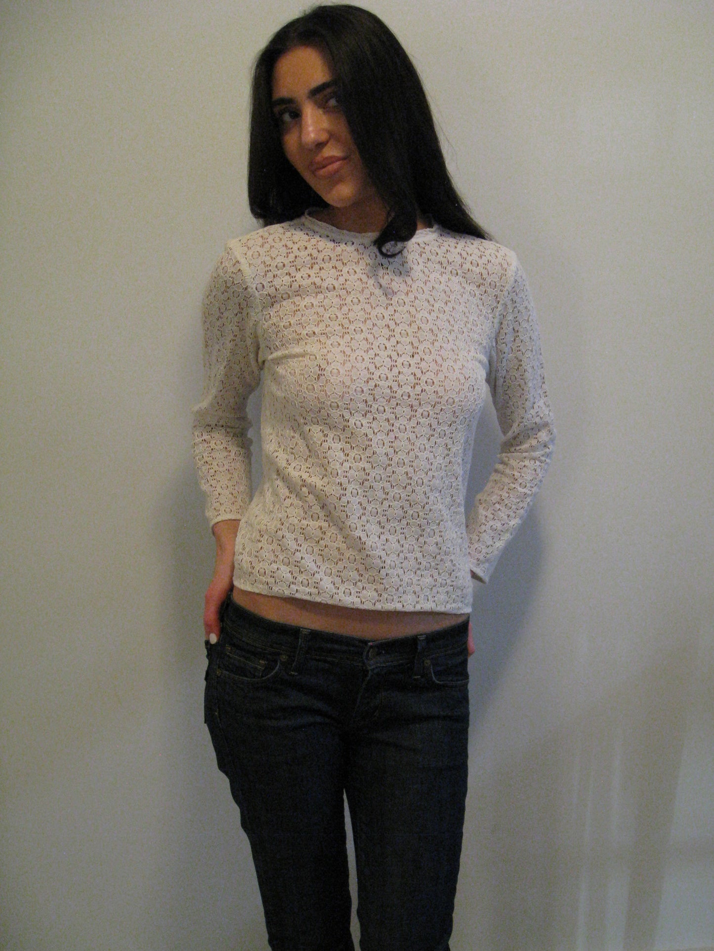 White Lace Long Sleeve Top