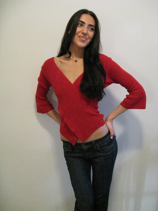 Red Sweater with Flared Sleeves