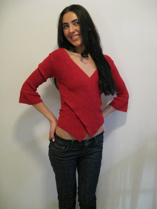 Red Sweater with Flared Sleeves