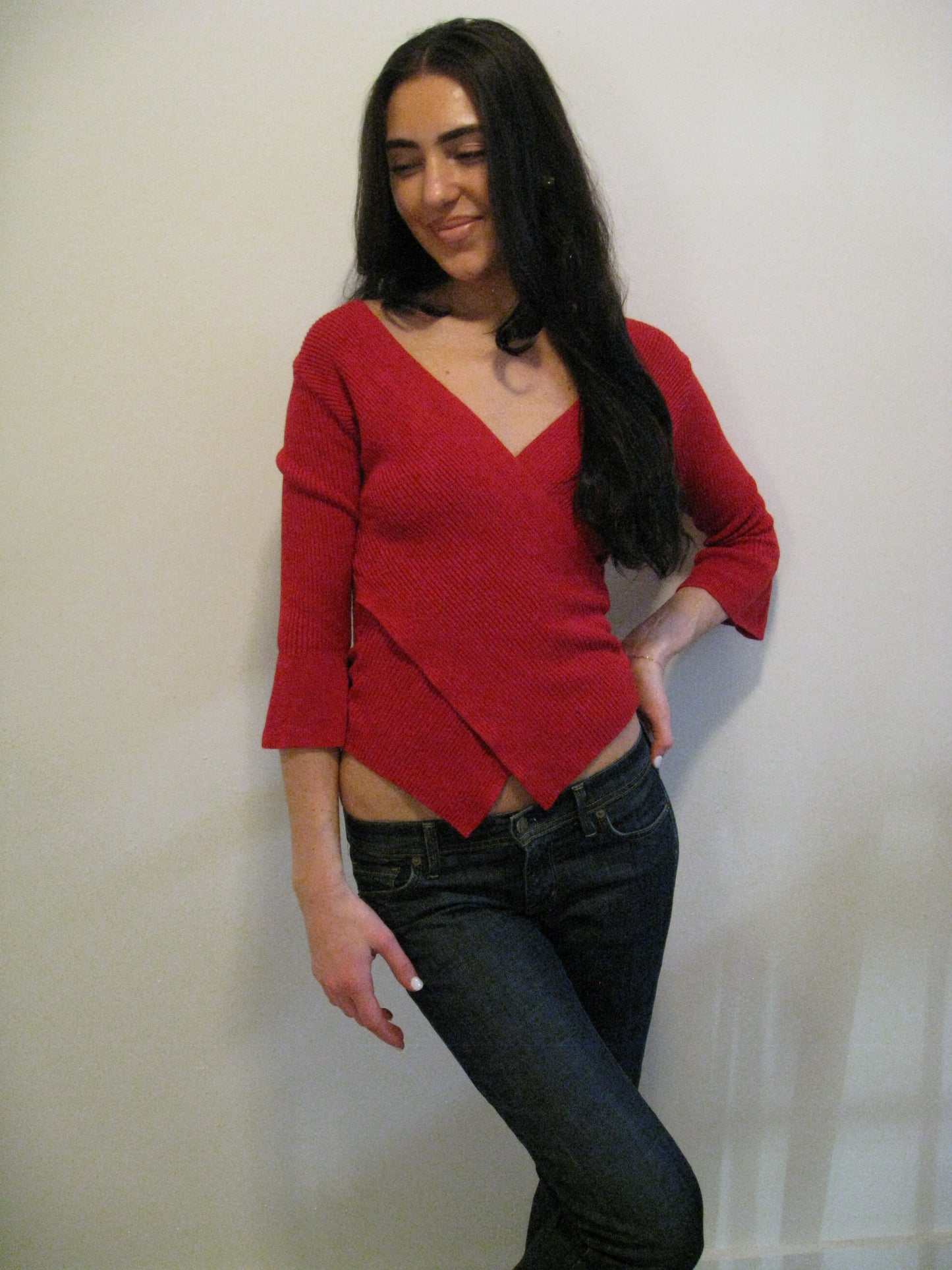 Red Sweater with Flared Sleeves