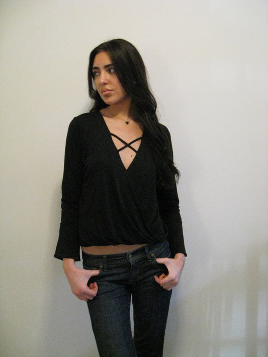 Black Crossline V Neck Long Sleeve