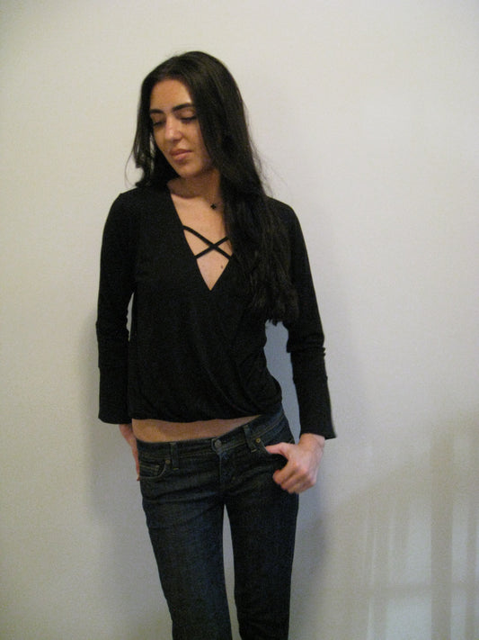 Black Crossline V Neck Long Sleeve