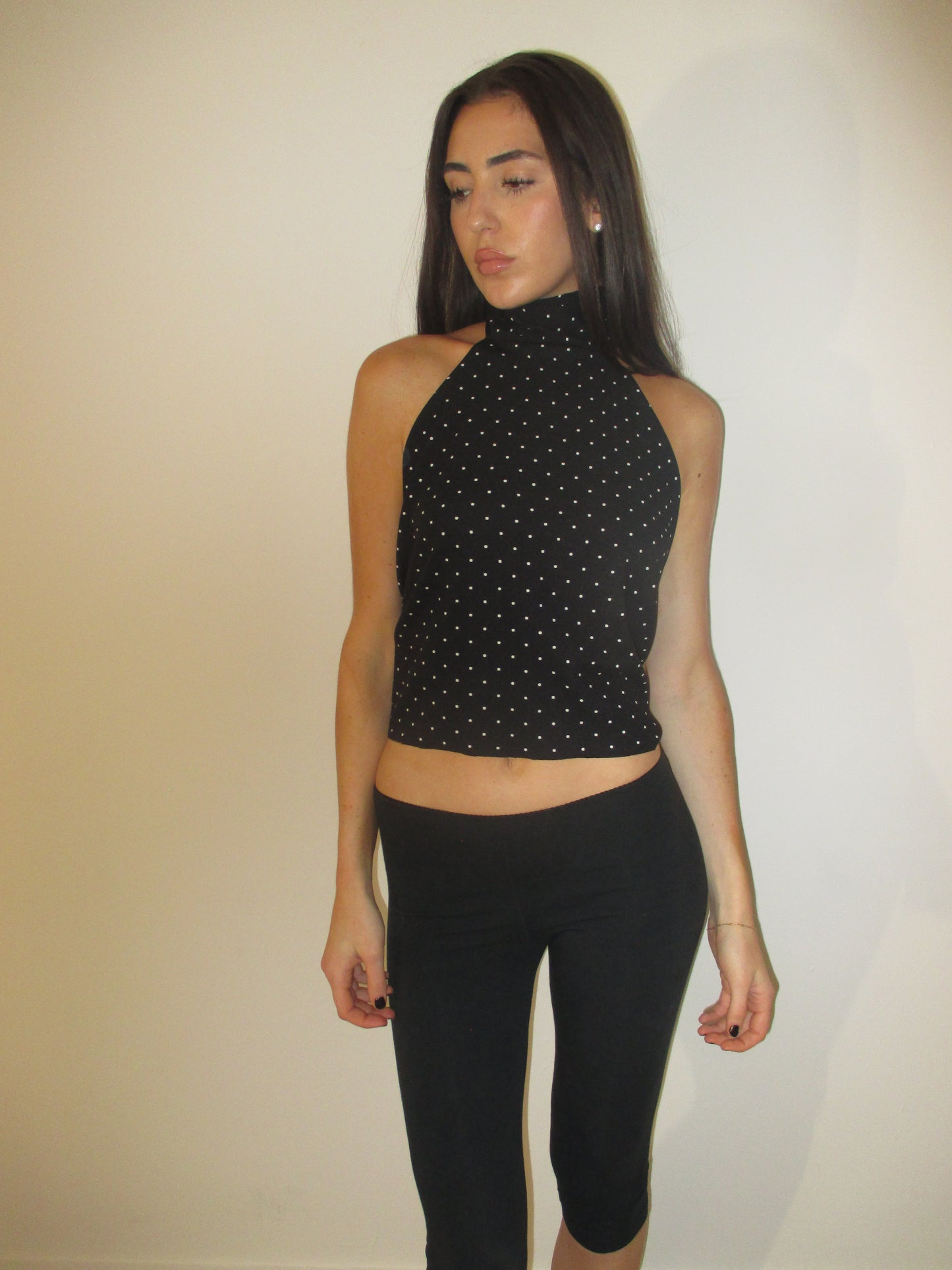 Black and White Polka Dot High Neck Top