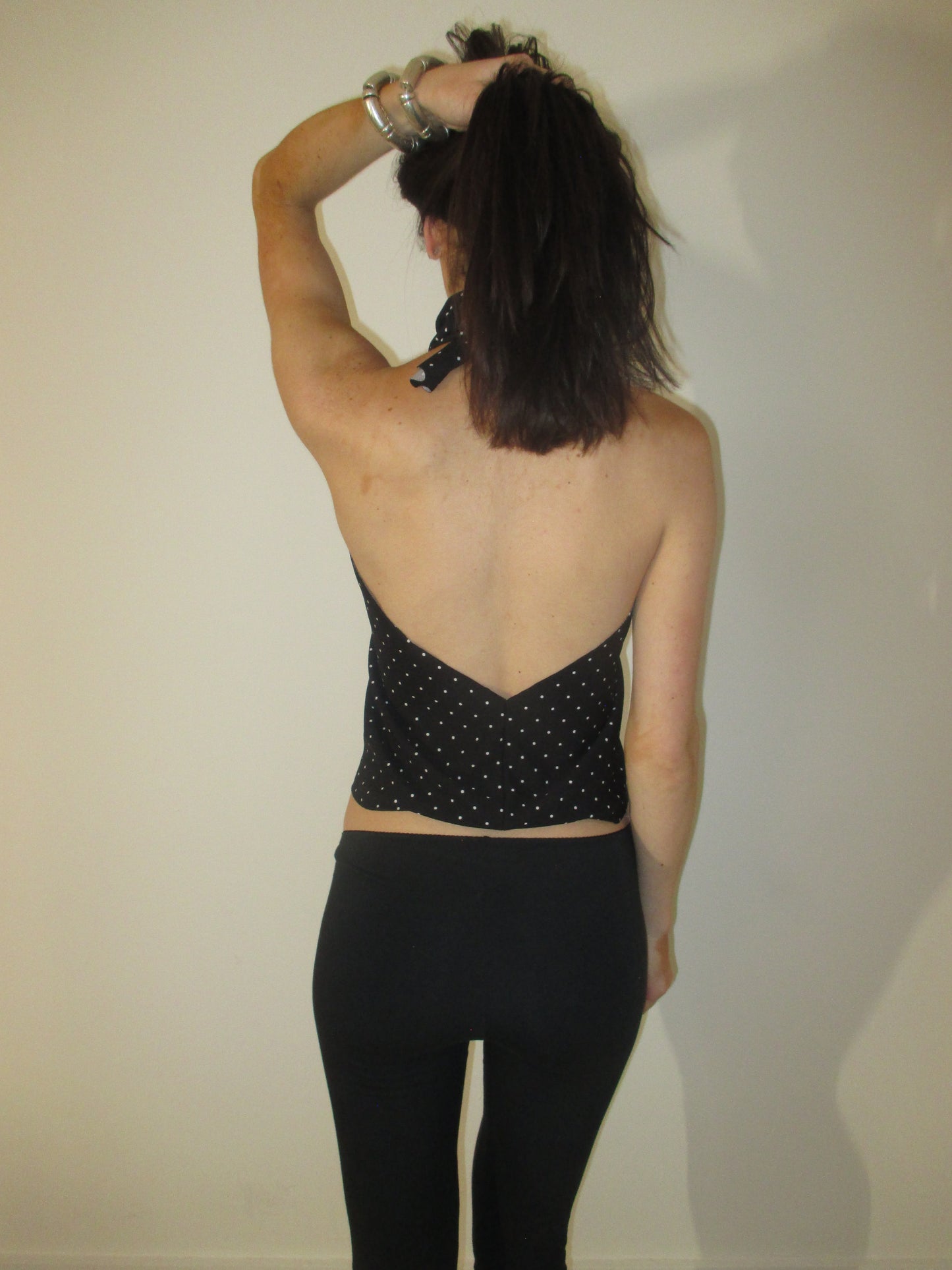 Black and White Polka Dot High Neck Top