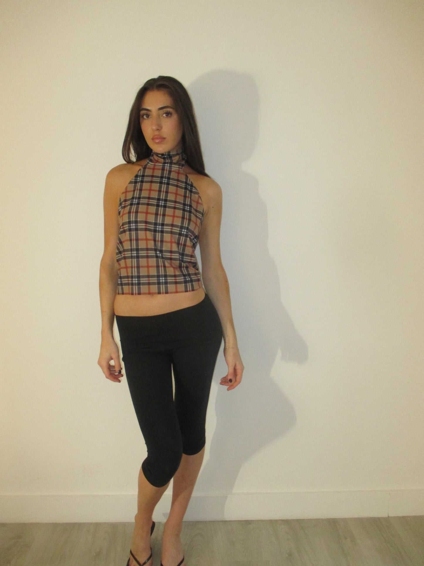 Dark Plaid High Neck Top