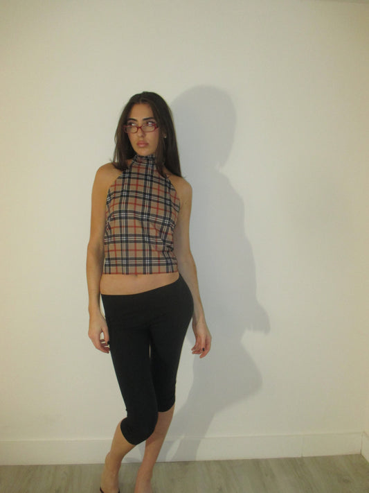 Dark Plaid High Neck Top