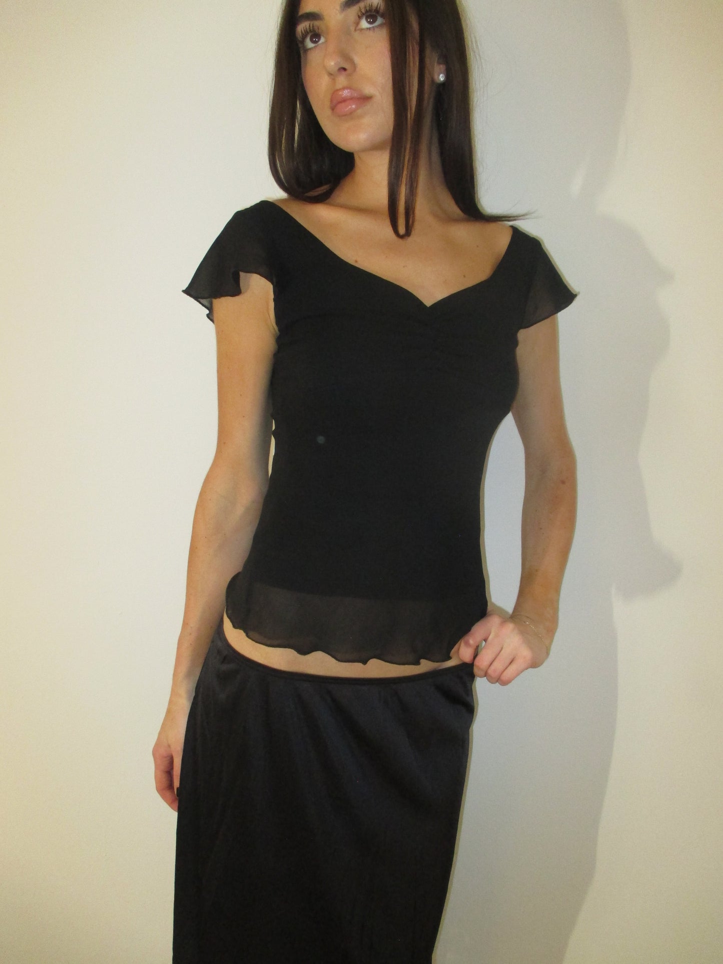 Black Flutter Sleeve Blouse