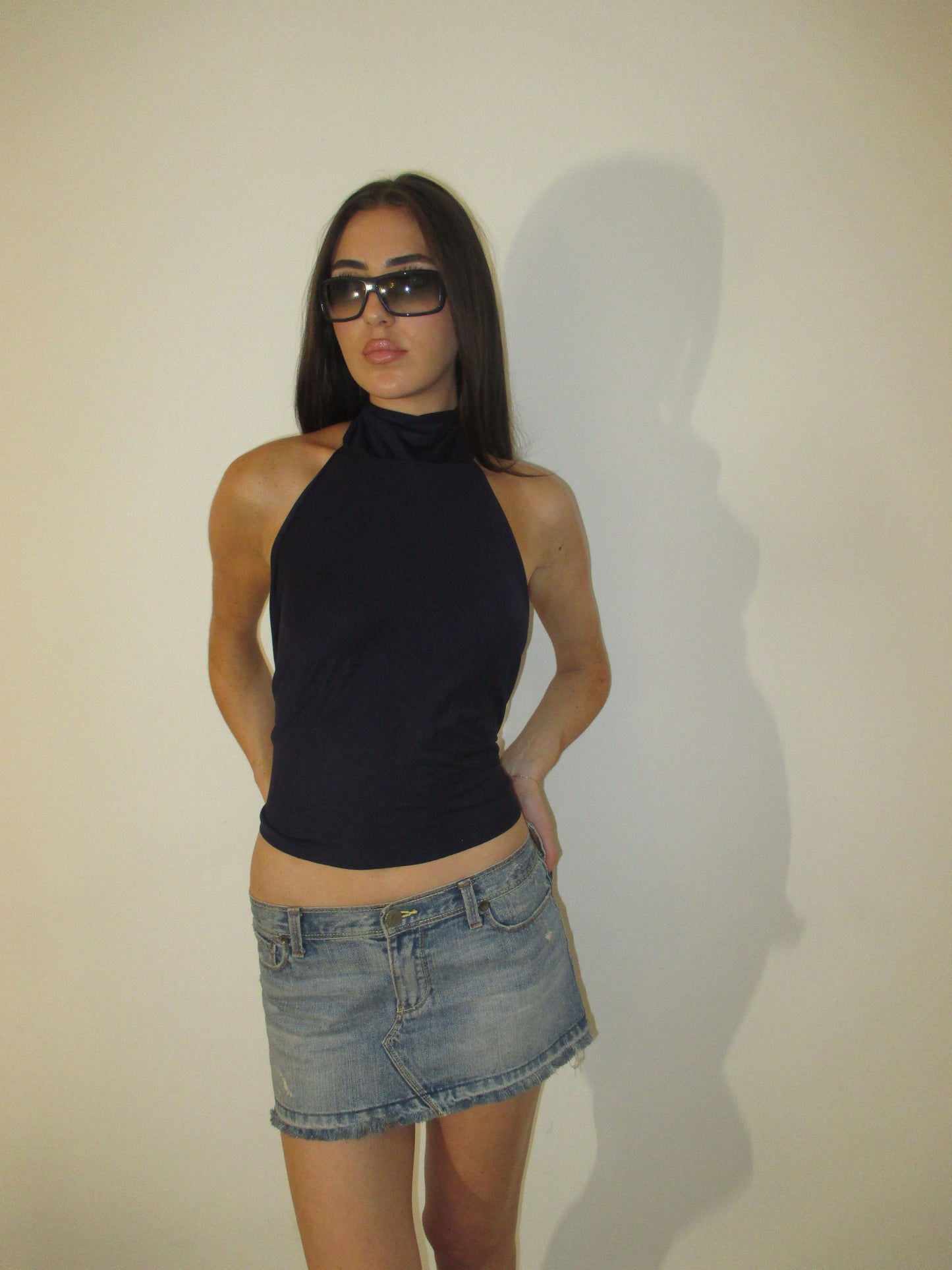 Navy High Neck Top
