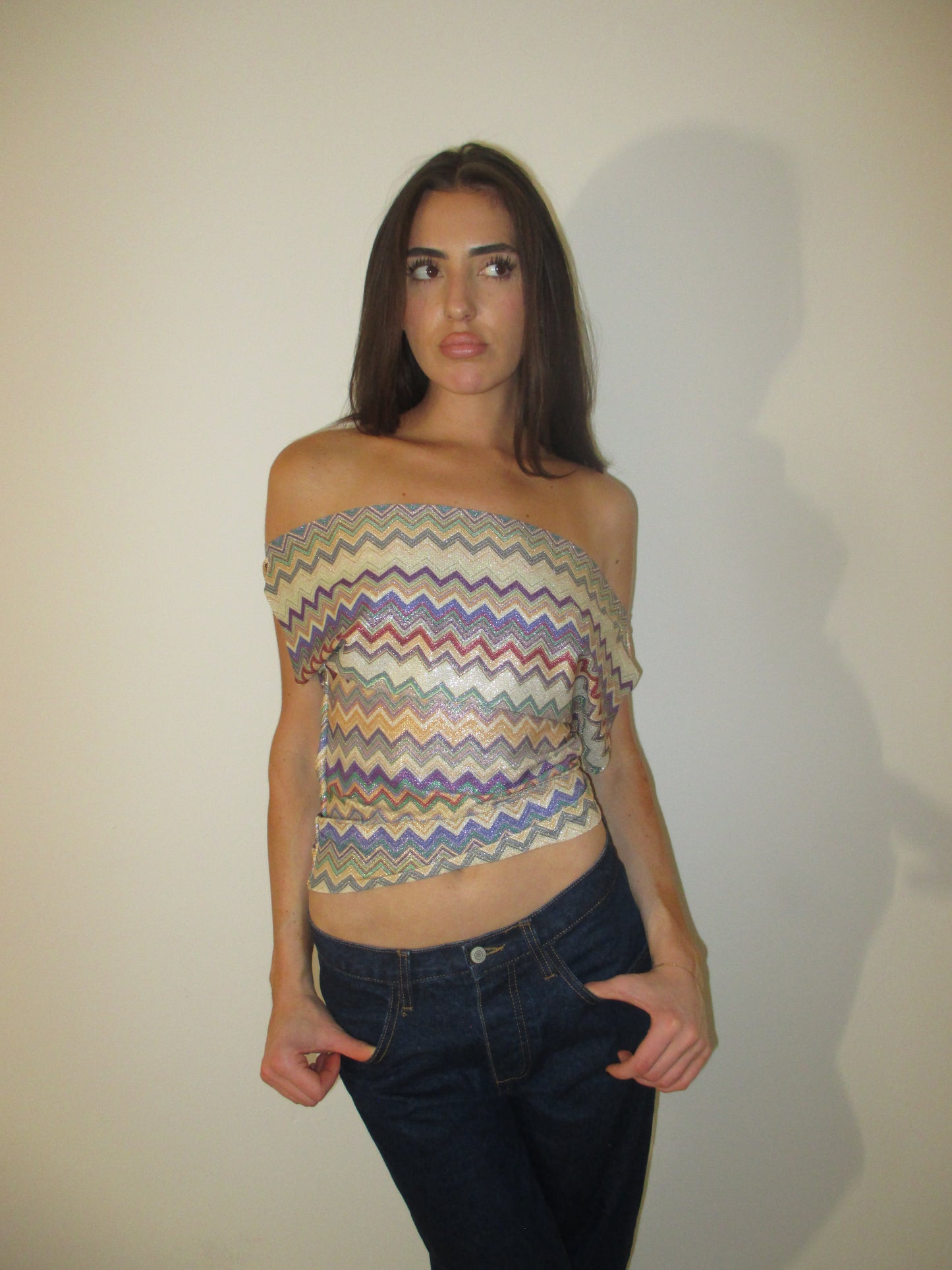 Seabreeeze Chevron Off Shoulder Top