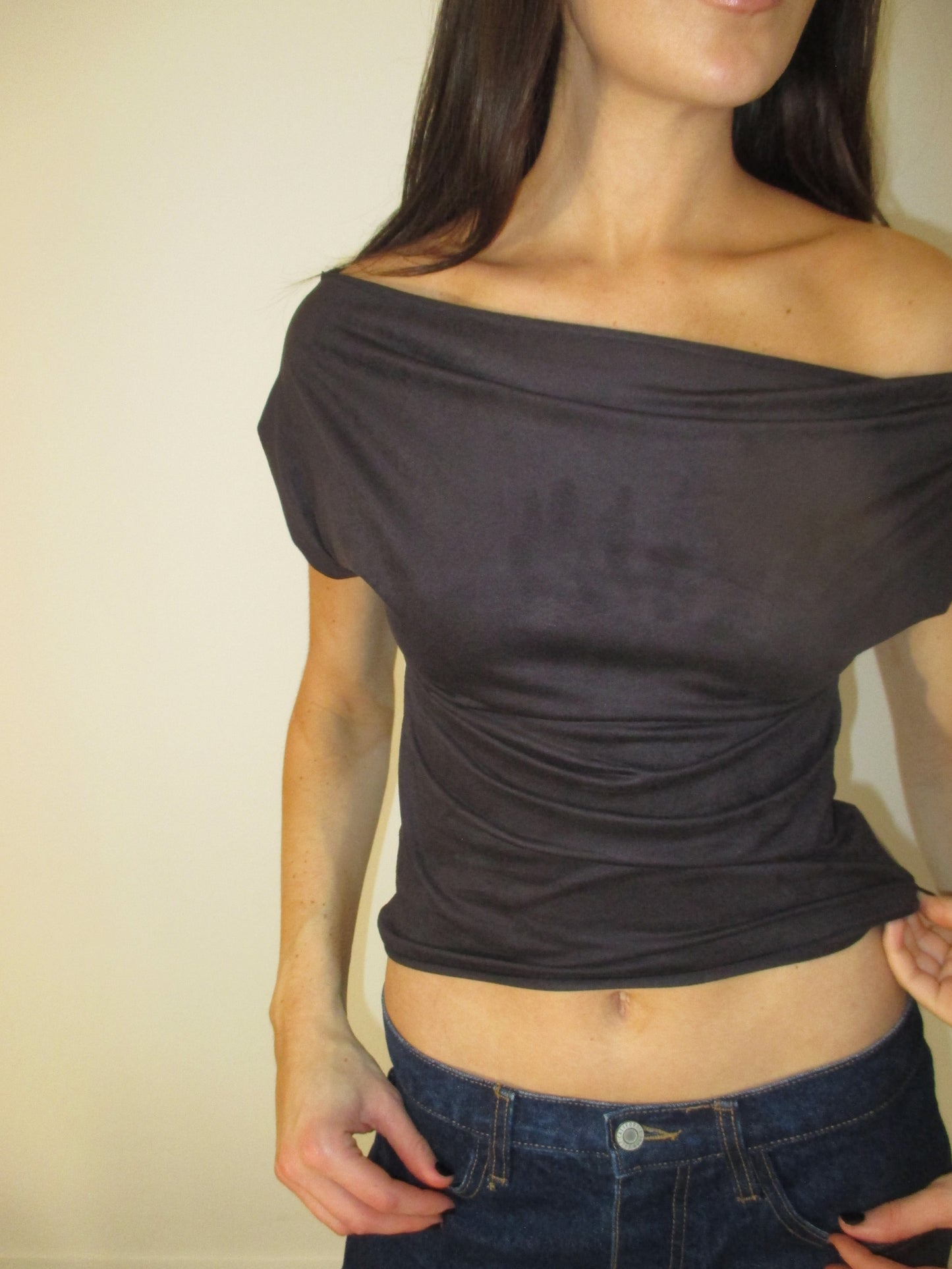 Black Suede Off Shoulder Top