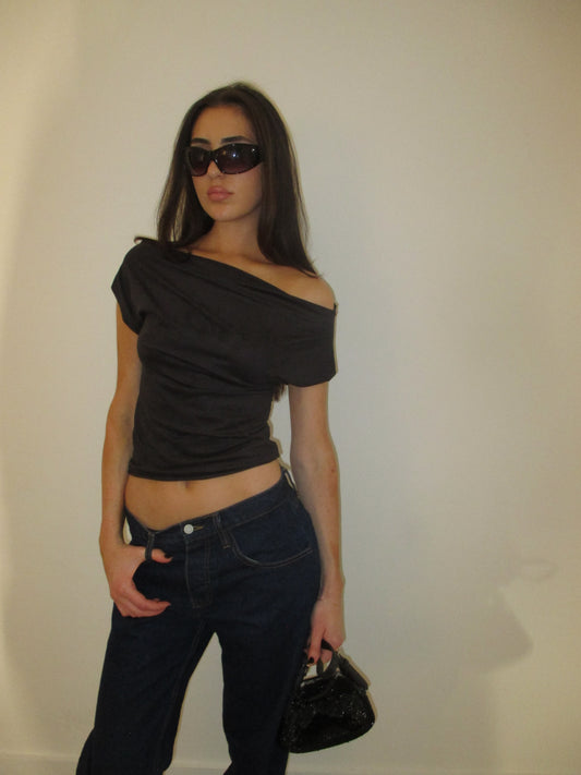 Black Suede Off Shoulder Top
