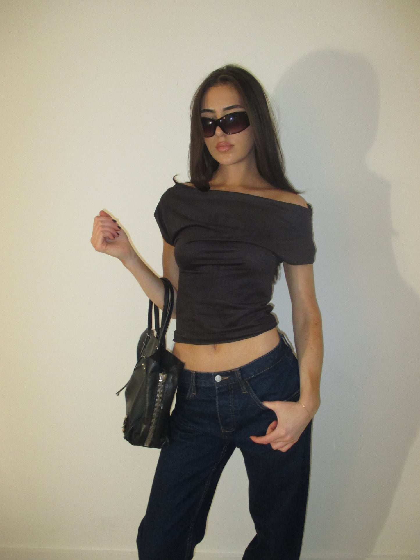 Black Suede Off Shoulder Top