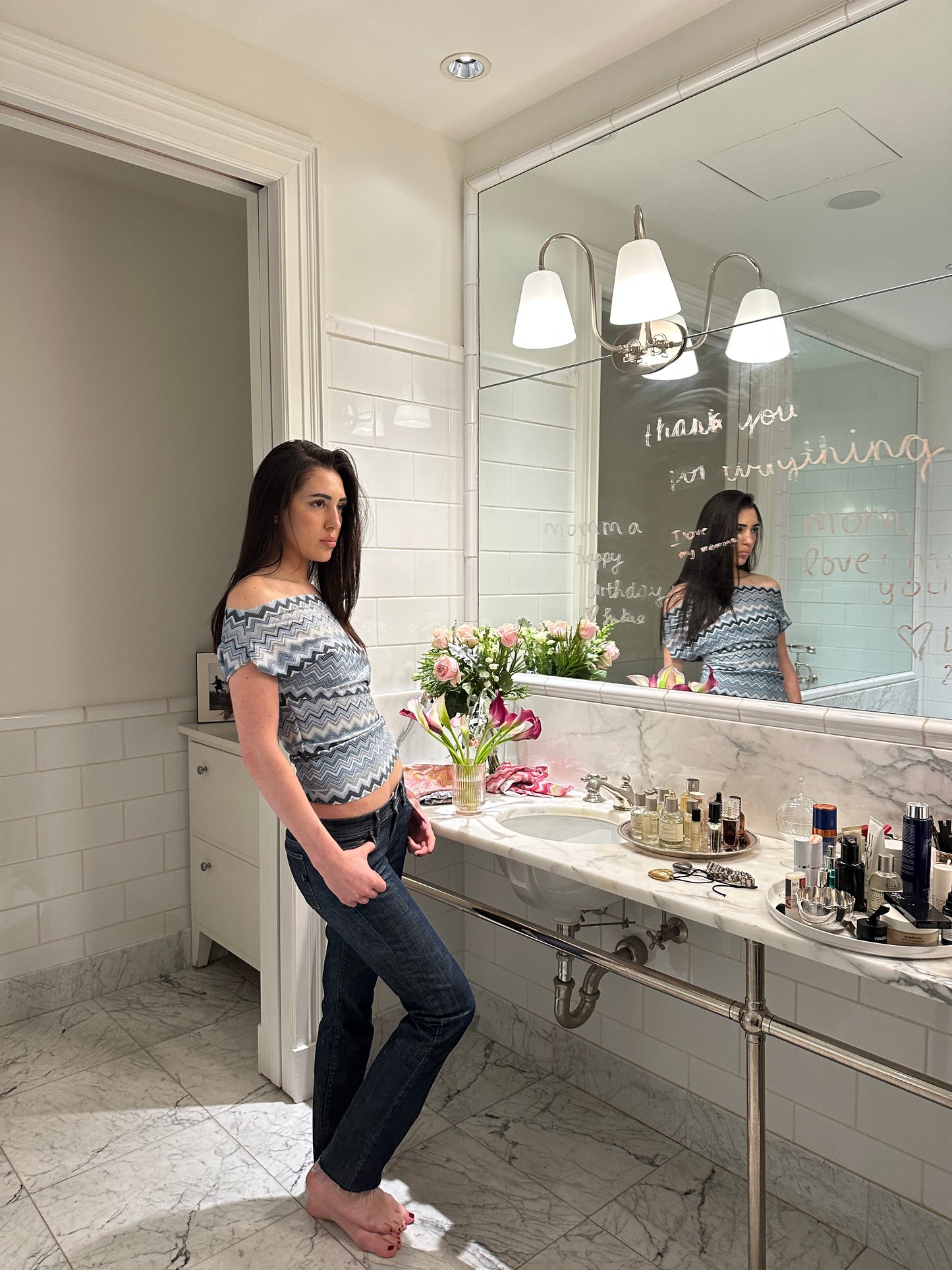 Ocean Chevron Off Shoulder Top