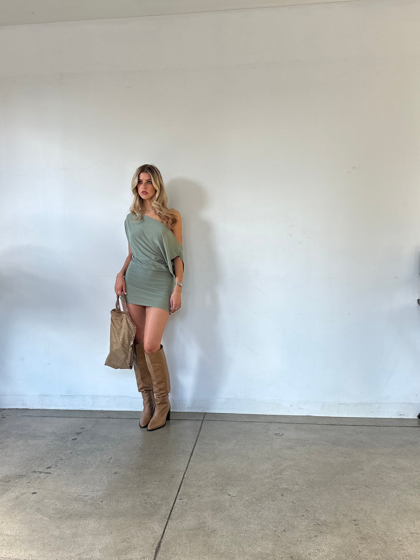 Olive Green Off Shoulder Dress