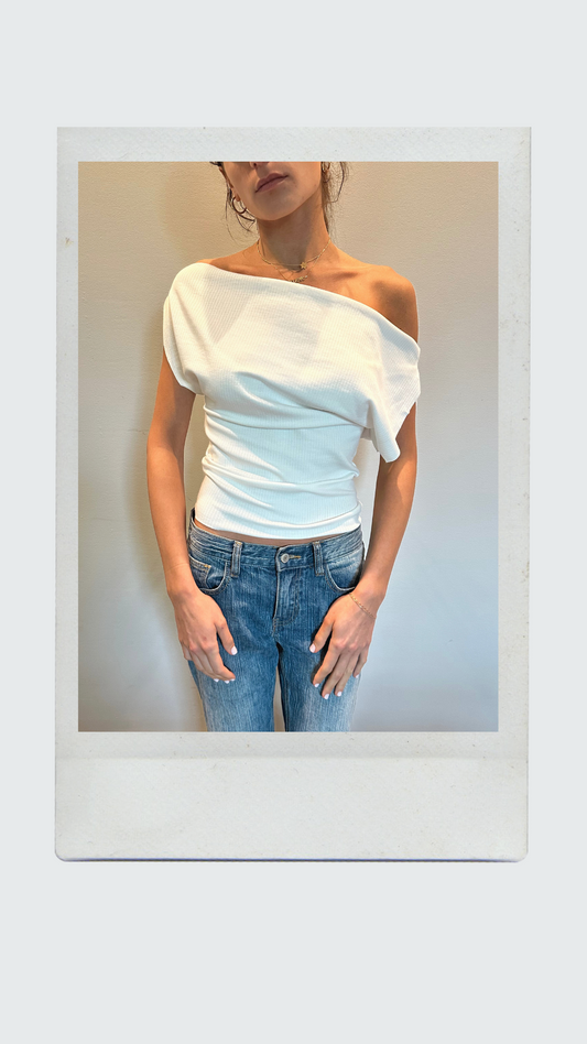 White Ribbed Off Shoulder Top