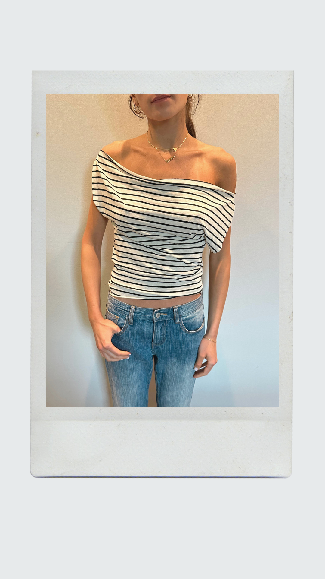 Black and White Striped Off Shoulder Top