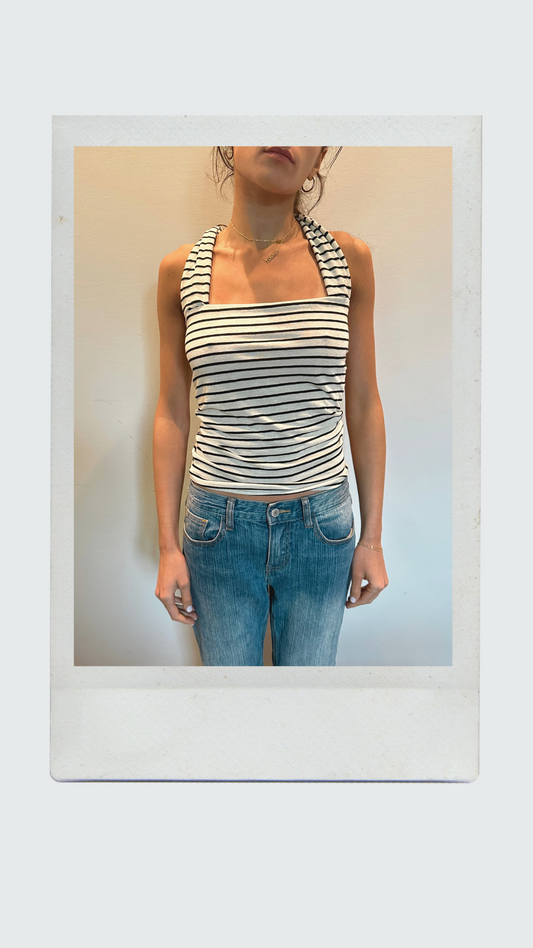 Black and White Striped Halter Top