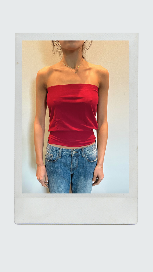 Cherry Red Drop Waist Tube Top