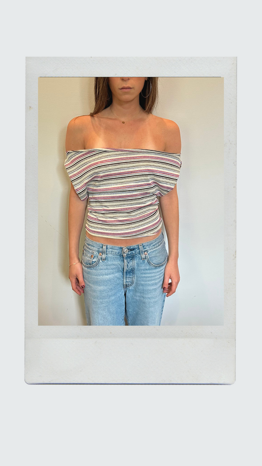 Multi-Colored Striped Off Shoulder Top