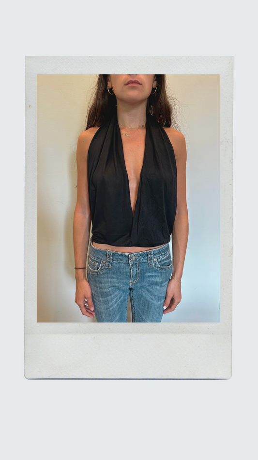 Black Plunge Halter Top