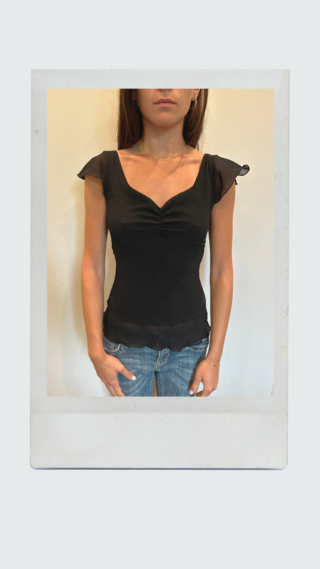 Black Flutter Sleeve Blouse