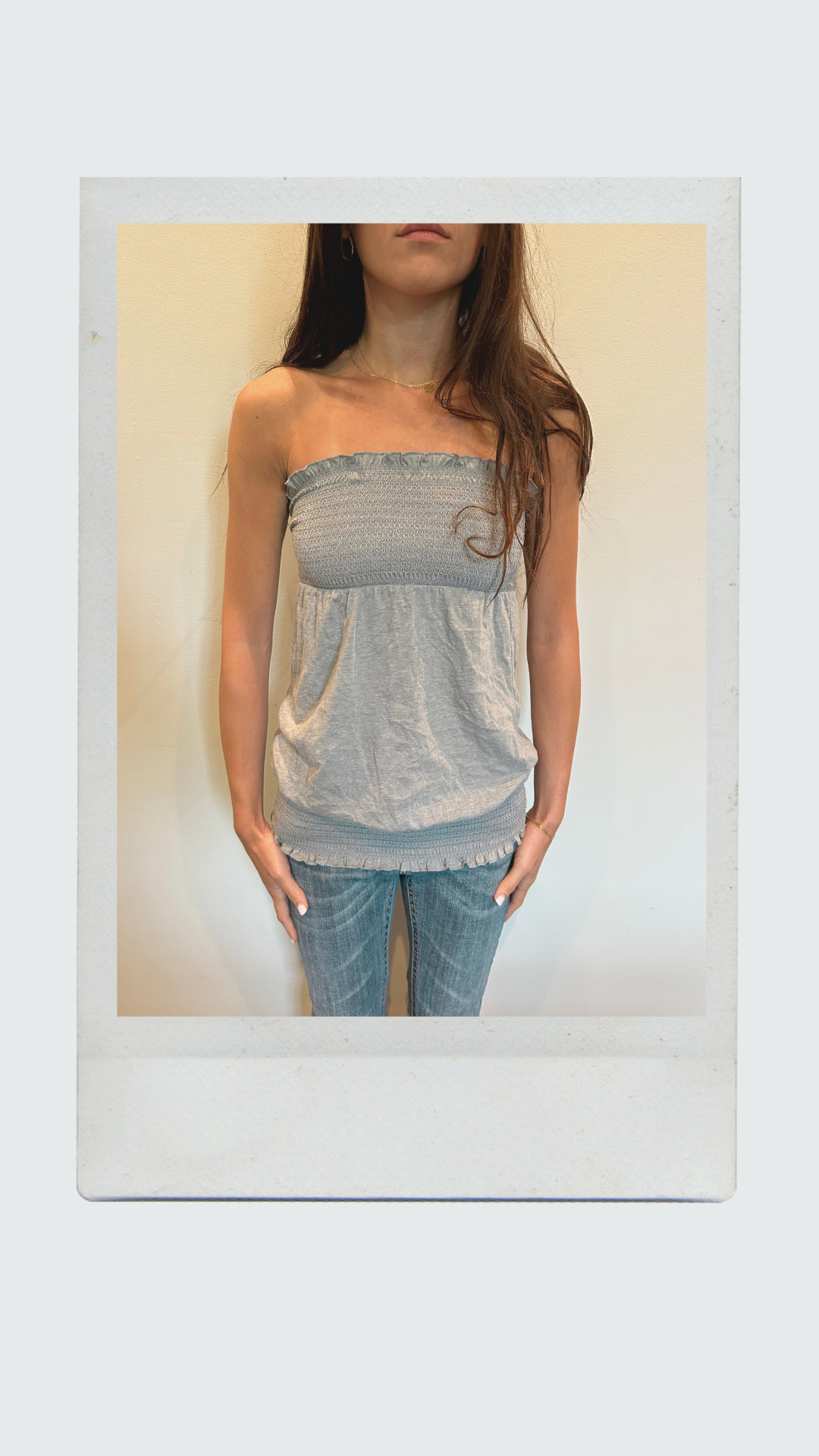 Gray Ruched Drop Waist Tube Top